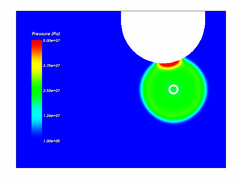 Pressure color plot at t=3.38 ms