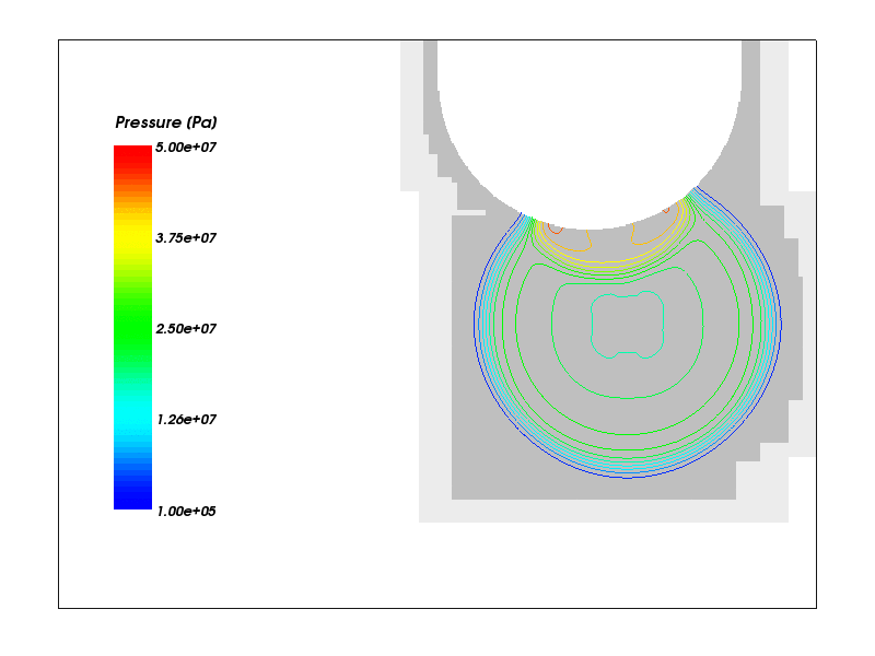 Pressure iso-surfaces at t=4.26 ms