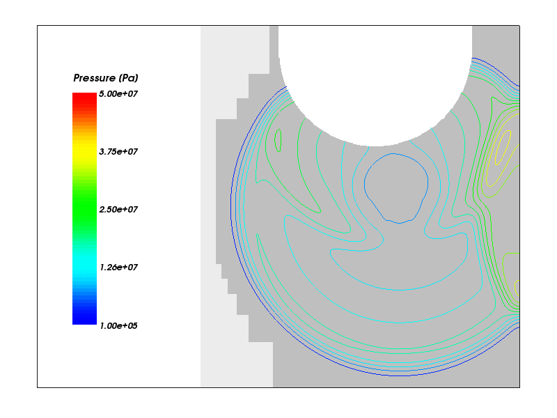 Pressure iso-surfaces at t=7.81 ms