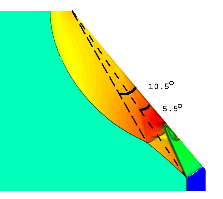 Mach 6 shock entering a cone with 50degree half-angle