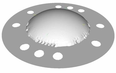 Plate at the end of the simulation, p0=34MPa